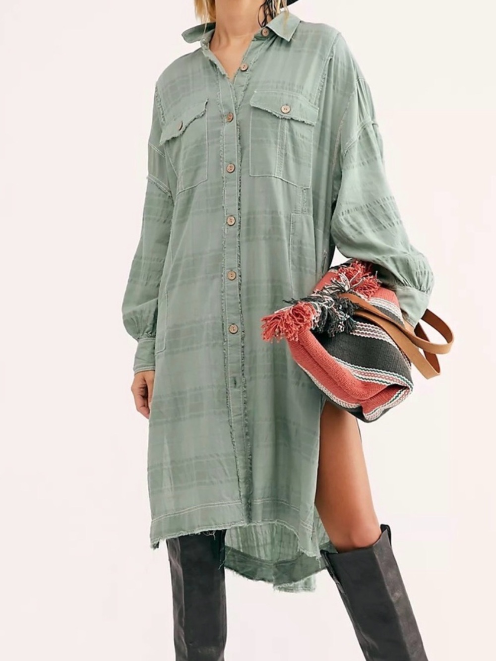 We the Free Sahara Sounds Longline Shirt Dress NWOT